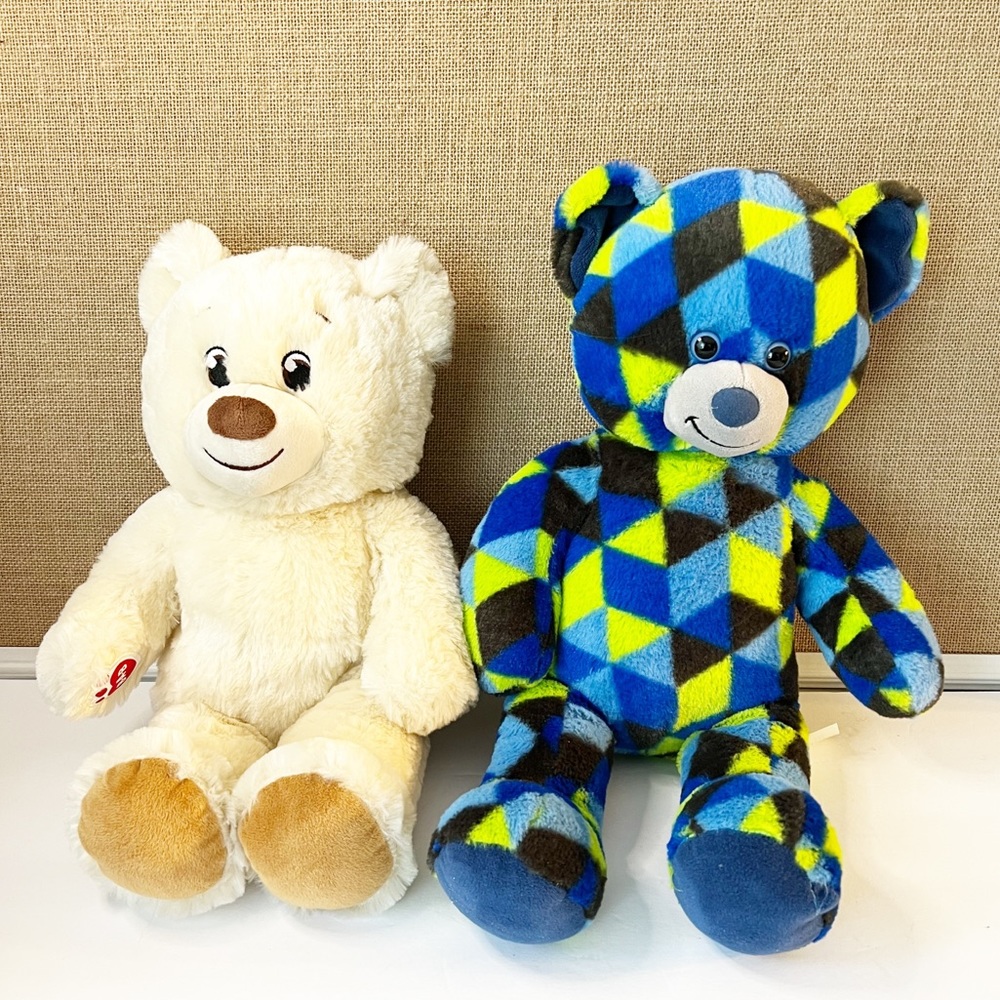 Build a Bear Blue Black Green Checkered 2018 Plush Gamer Rare 18" & Lil Cub 15”